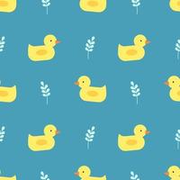 Seamless pattern - bath ducks on blue background vector