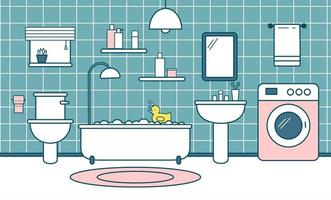 Cute bathroom interior. Vector flat illustration