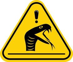 Snakes warning sign. Vector illustration of yellow triangle sign with venomous snake icon inside. Risk of snakebite. Hazard symbol. Dangerous area. High probability of poisoning with reptile venom.