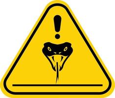 Snakes warning sign. Vector illustration of yellow triangle sign with venomous snake icon inside. Risk of snakebite. Hazard symbol. Dangerous area. High probability of poisoning with reptile venom.