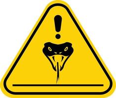 Snakes warning sign. Vector illustration of yellow triangle sign with venomous snake icon inside. Risk of snakebite. Hazard symbol. Dangerous area. High probability of poisoning with reptile venom.