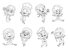 Set of Cute Cartoon Kids Wearing Job Uniform vector