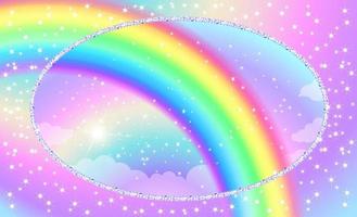 Fantasy background of magic rainbow sky with sparkles and glitter. vector