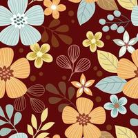 Abstract flowers design on dark brown color background. vector