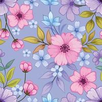 Blooming pink and purple color flowers background. vector