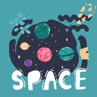 horizontal space background with abstract shape and planets. Web design. space exploring. vector illustration,