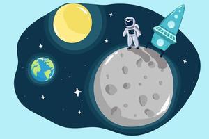 view from surface of the Moon to Earth.Hand drawn vector illustration