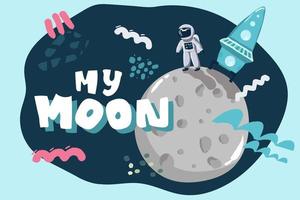 view from surface of the Moon to Earth.Hand drawn vector illustration,