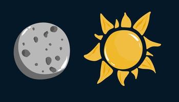 sun and moon vector cartoon set of space game user interface, ui or gui design. galaxy universe planets