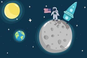 view from surface of the Moon to Earth.Hand drawn vector illustration,