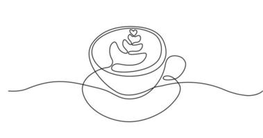 Coffee cup in continuous line art.Vector line drawing of two cups with cappuccino or latte. vector