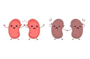 Characters of sad and happy kidneys. Vector illustration