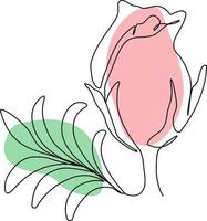 One Line drawing of beauty woman face with rose. Vector illustration