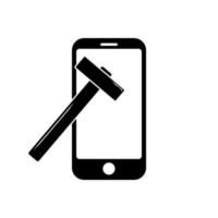 Phone with simple hammer icon symbol for app and web vector