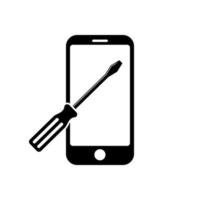 Phone with flat screwdriver icon symbol for app and web vector