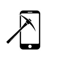 Phone with mining pickaxe icon symbol for app and web vector