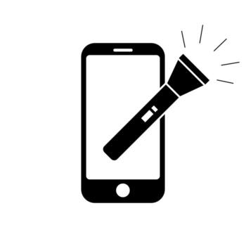 Phone with flat flashlight icon symbol for app and web vector