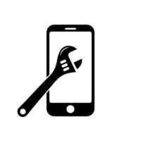 Phone with flat spanner icon symbol for app and web vector