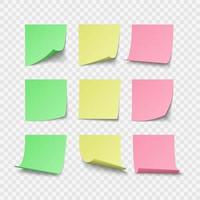 Set of green yellow and red pin stickers with space for text or message. Vector