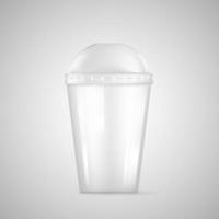 Transparent plastic empty disposable cup for soda or cocktail. Vector illustration