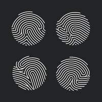 Set of Circle Fingerprint icons design for application. Personal Id for authorization. Finger print flat scan. Vector illustration isolated on black background