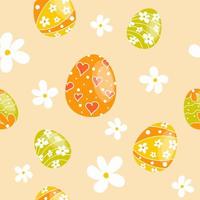 seamless pattern with easter eggs and white flowers vector