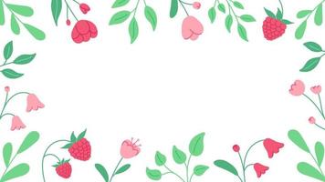 Spring flowers background. Rectangular frame leaves decoration banner. Spring vector flat style template for banner, flyer, wallpaper, brochure, greeting card.