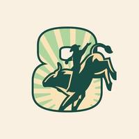 Number 8 Rise Sun Sky Rodeo Cowboy vector