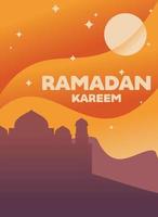 Vintage orange ramadan kareem mosque desert vector