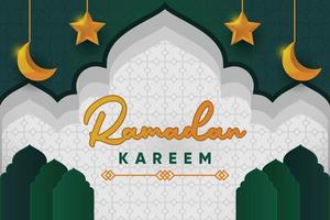 Ramadan Kareem Mosque Emerald Green White Background vector