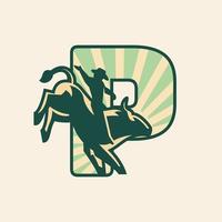 Alphabet P Rise Sun Sky Rodeo Cowboy vector