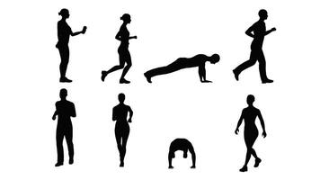 3D rendering,silhouette group of exercise people isolated graphics on white background alpha channel. video