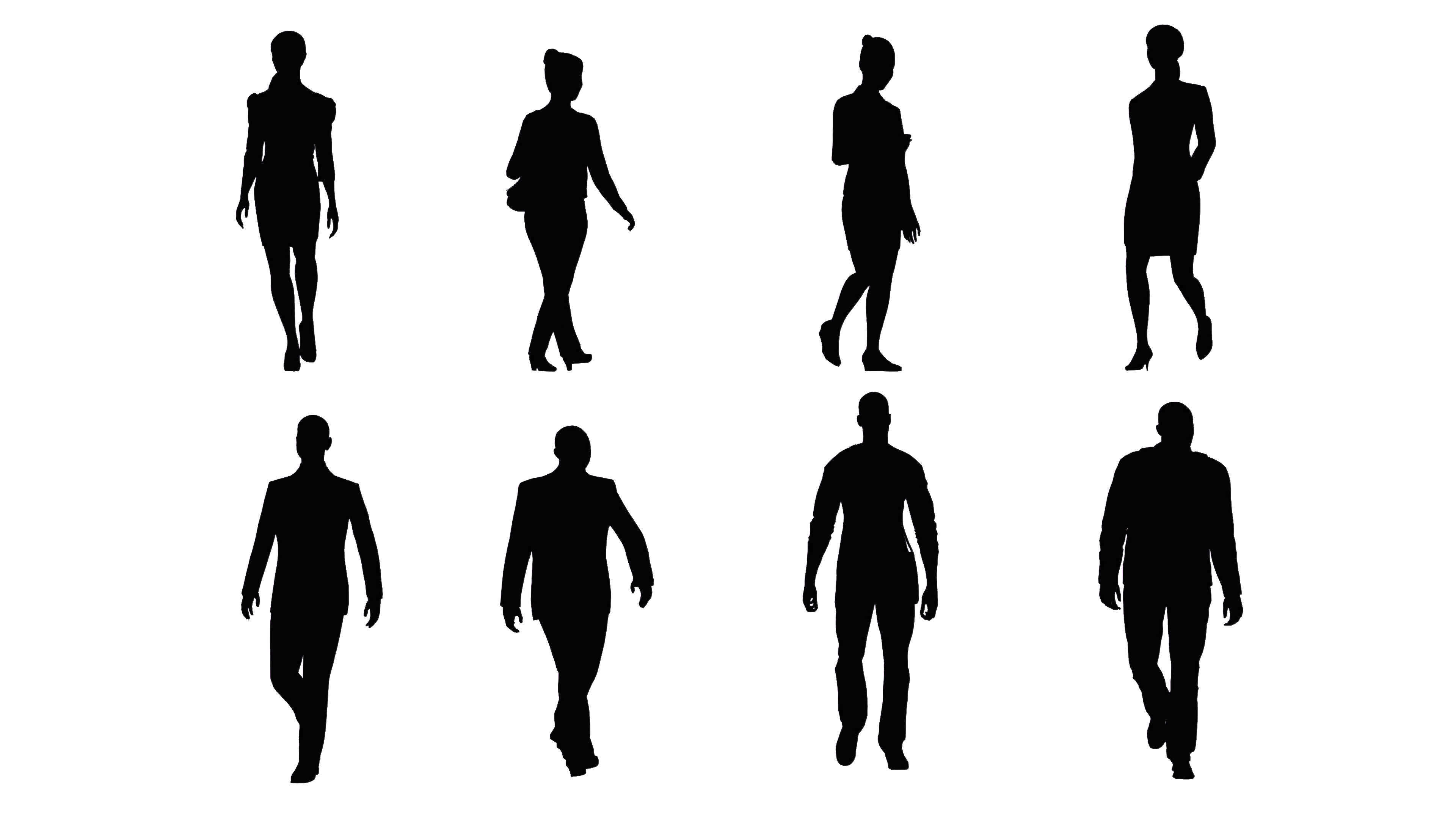 motion graphics set of people walking in black shape 3D rendering
