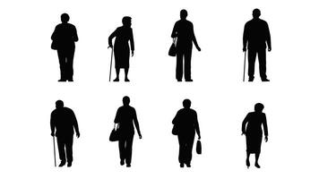 3D rendering,silhouette group of elderly or old people isolated graphics on white background alpha channel. video