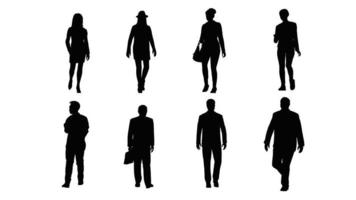 alfa canale nero corpo forma grafica, anteriore Visualizza persone a piedi su bianca sfondo, 4k isolato folla 3d interpretazione video