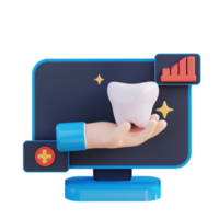 3d illustration monitor showing hand holding teeth png