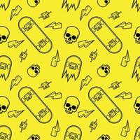 skateboarding seamless pattern. skate background. vector illustration. pattern design with skate board, skull, lightning