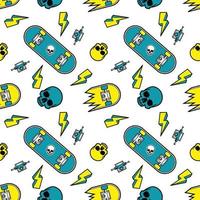 skateboarding seamless pattern. skate background. vector illustration. pattern design with skate board, skull, lightning