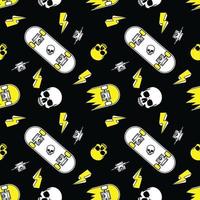 skateboarding seamless pattern. skate background. vector illustration. pattern design with skate board, skull, lightning