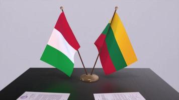 Lituania y Italia país banderas animación. política y negocio acuerdo o acuerdo video