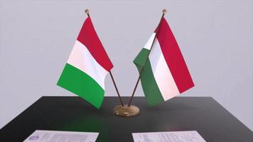 Hungary and Italy country flags animation. Politics and business deal or agreement video