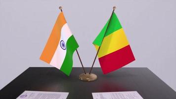 Mali and India national flags. Partnership deal animation, politics and business agreement cooperation video
