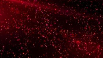 Red beautiful shiny particle rain motion light luminance illustration night background, artistic space bokeh speed matrix magic effect background. video