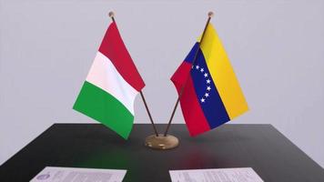 Venezuela and Italy country flags animation. Politics and business deal or agreement video