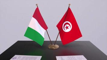 Tunisia and Italy country flags animation. Politics and business deal or agreement video