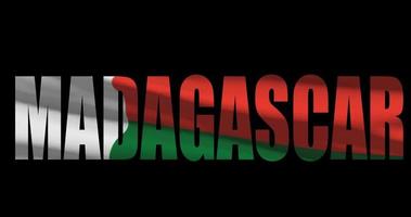 Madagascar nazione nome con nazionale bandiera salutando. grafico sosta video