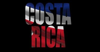 Costa Rica country name with national flag waving. Graphic layover video