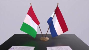 Netherlands and Italy country flags animation. Politics and business deal or agreement video