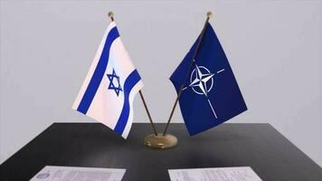 Israel country national flag and NATO flag. Politics and diplomacy illustration video