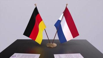 Pays-Bas et Allemagne politique relation animation. Partenariat traiter mouvement graphique video